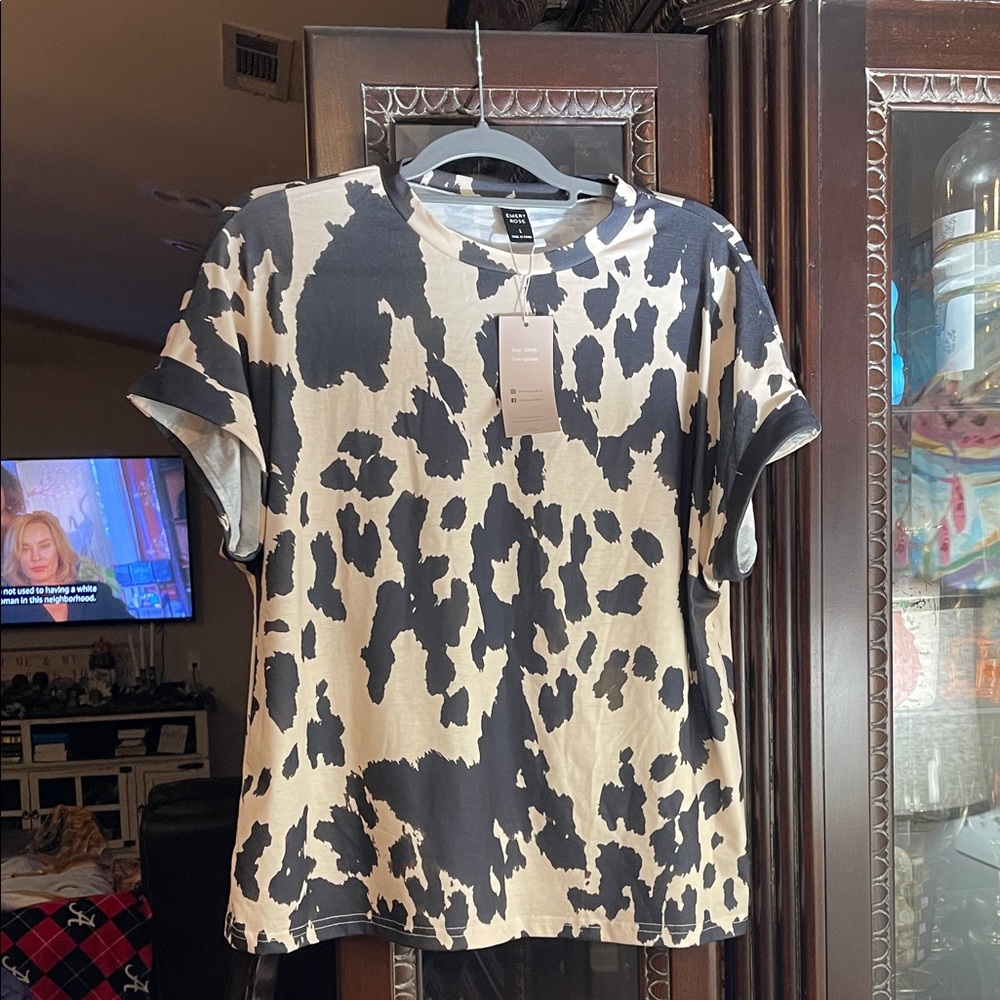 H&M Black and White Patterned Short Sleeve Tee
